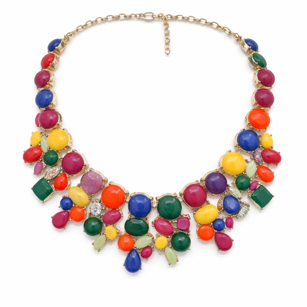 Talbots Multicolor Statement Bib Necklace Gold Tone Cluster
